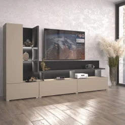 Parete attrezzata 270x162h cm moderna beige grigio Matt