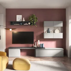 Parete attrezzata 260x185h cm moderna grigio chiaro antracite Sunset 76