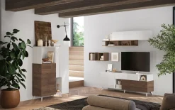 Parete attrezzata 181x205h cm moderna bianco lucido rovere scuro Witty