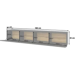 Parete attrezzata 226x140h cm nero rovere Fusion 1