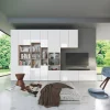 Parete attrezzata 340x205h cm rovere bianco lucido con led Shanti