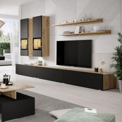 Parete attrezzata 270x176h cm rovere chiaro nero Emotion Gihome®