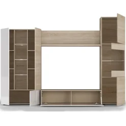 Parete attrezzata 260x185h cm soggiorno rovere bianco lucido Gary