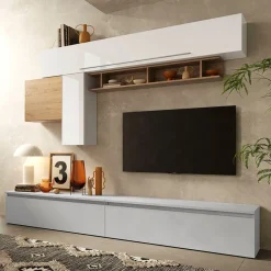 Parete attrezzata 276x190h cm soggiorno bianco rovere grigio chiaro Sunset 17