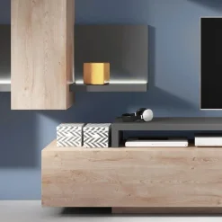 Parete attrezzata 219x205h cm soggiorno rovere antracite Megan Gihome®