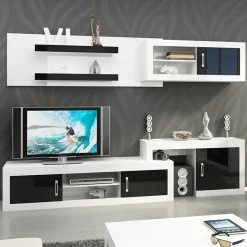 Parete attrezzata 240x210h cm soggiorno  bianco opaco nero lucido Susan Gihome®