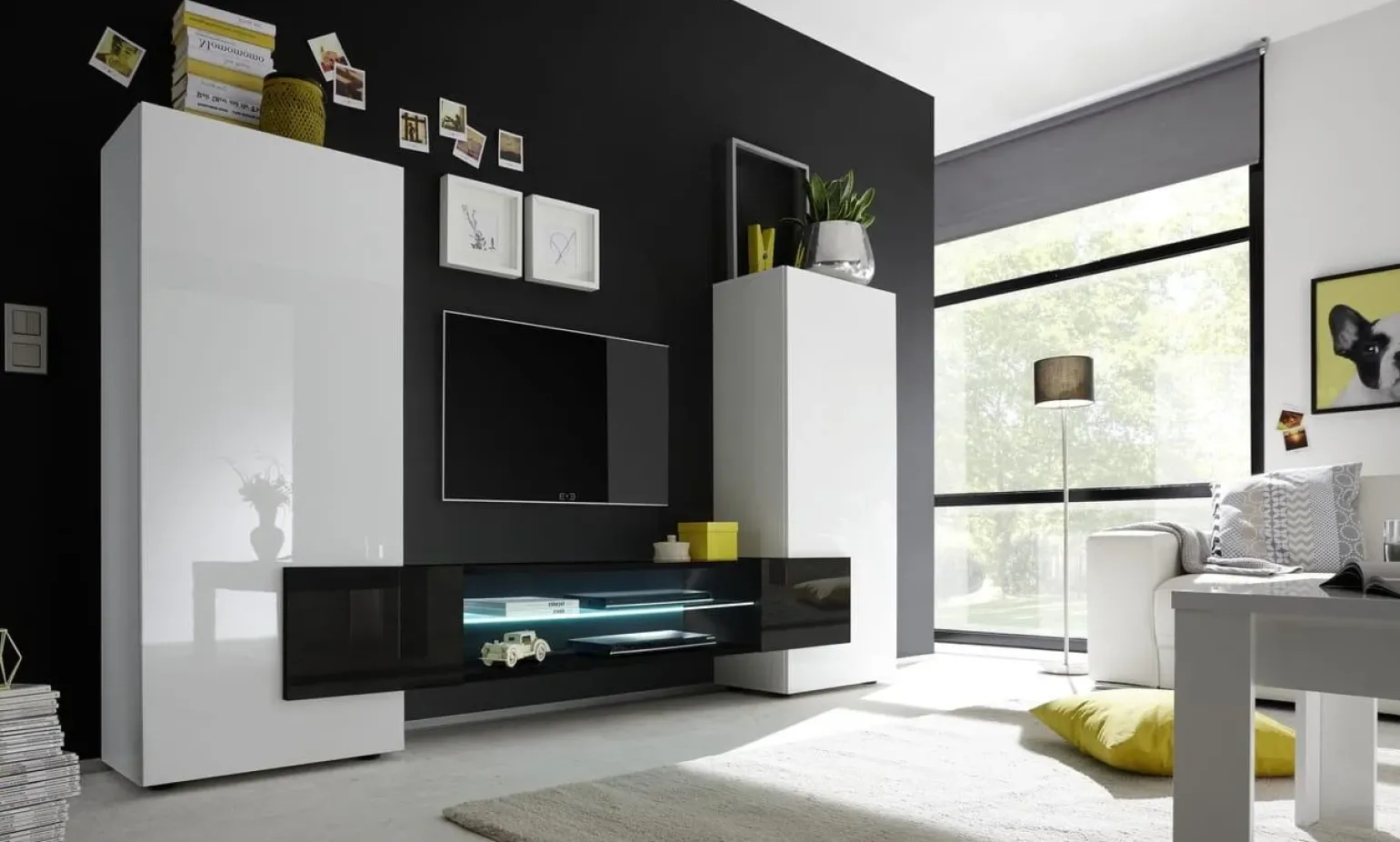 Parete attrezzata 258x143h cm soggiorno bianco nero lucido Starck