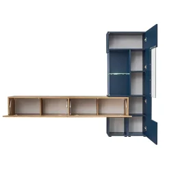 Parete attrezzata 210x162h cm soggiorno con led blu scuro rovere Feola