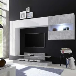 Parete attrezzata 248x175h cm soggiorno bianco lucido cemento Steppi 5