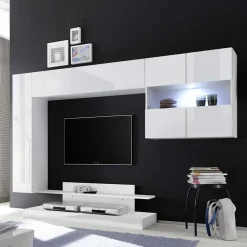Parete attrezzata 248x175h cm soggiorno bianco lucido Steppi 5