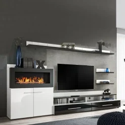 Parete attrezzata 290x165h cm soggiorno  bianco opaco e lucido nero Vega Gihome®