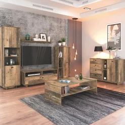 Parete attrezzata 260x185h cm soggiorno legno vecchio antico West Gihome®