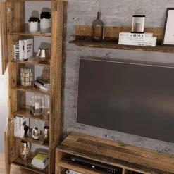 Parete attrezzata 260x185h cm soggiorno legno vecchio antico West Gihome®