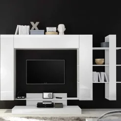 Parete attrezzata 259x175h cm soggiorno bianco lucido Steppi 4