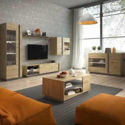 Parete attrezzata 248x194h cm soggiorno rovere antracite Noa Gihome®