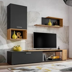 Parete attrezzata 200x180h cm soggiorno nero opaco rovere Caravaggio 2