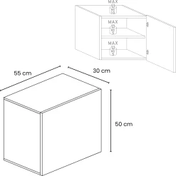 Pensile cubo sospeso bagno 55x50h cm1 anta reversibile tortora Sunset
