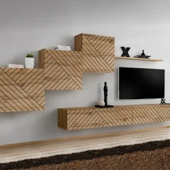 Pensile orizzontale sospeso 1 anta 120x30cm rovere con serigrafia nera Geo