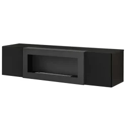 Pensile sospeso con biocamino 160x40h cm nero opaco e lucido Ignis Gihome®