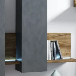Pensile 152x142h cm per parete attrezzata con mensola antracite spatolato noce Megan Gihome®