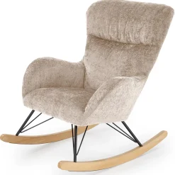 Poltrona a dondolo imbottita in tessuto beige Isla