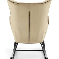 Poltrona a dondolo relax imbottita in velluto beige Nanna