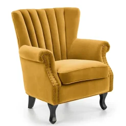 Poltrona classica relax imbottita in velluto senape Mazia