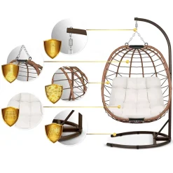 Poltrona da giardino a dondolo sospesa con cuscini beige Breeze