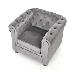 Poltrona da sala imbottita in velluto grigio nero Spina