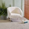 Poltrona design a pozzetto tessuto bouclè bianco crema legno Alaska