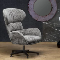 Poltrona design girevole imbottita in tessuto grigio  Mappy