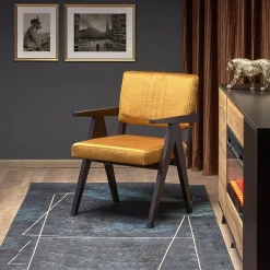 Poltrona design legno velluto giallo senape Lugano