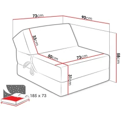 Poltrona divano letto pieghevole 90cm modulo singolo nero Lorin