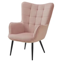 Poltrona imbottita con poggiapiedi in velluto rosa Siena