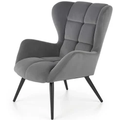 Poltrona imbottita in tessuto velluto grigio nero Polly