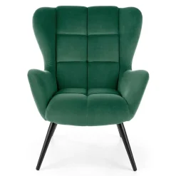 Poltrona imbottita in tessuto velluto verde scuro nero Polly