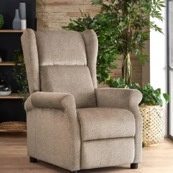 Poltrona reclinabile massaggiante imbottita in tessuto beige Elion