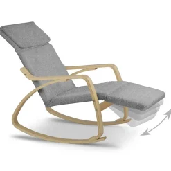 Poltrona sedia a dondolo imbottita relax tessuto grigio legno Slow