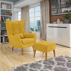 Pouf imbottito in tessuto quadrato 65x65cm giallo senape Soffio