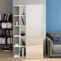 Scarpiera con libreria 88x160h cm 1 anta con specchio bianco Vanda