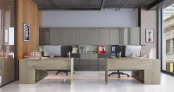 Scrivania angolare 144x127cm ufficio con cassettiera rovere antracite lucido Time Z