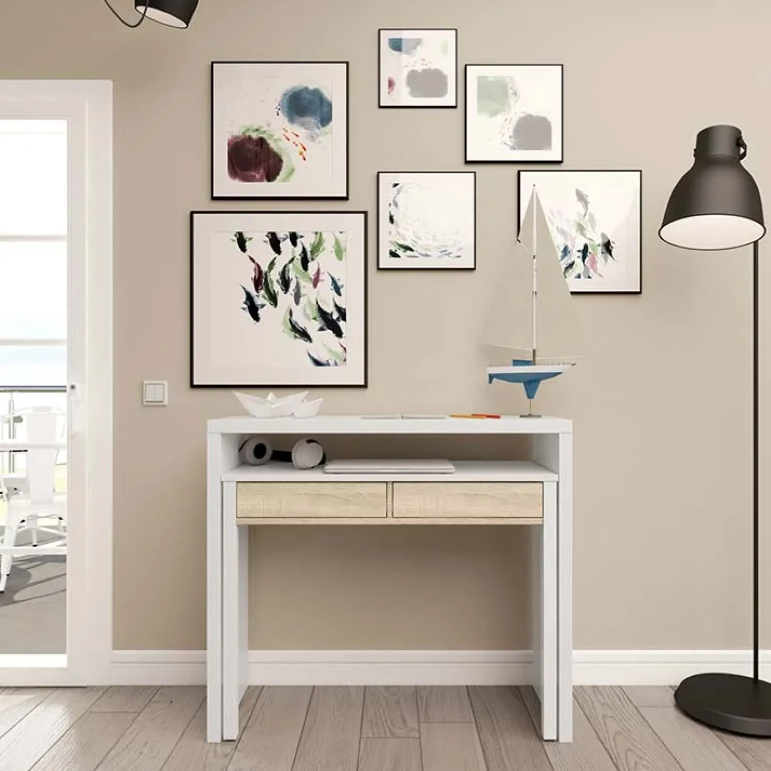 Scrivania 36/66cm ufficio moderna bianco opaco rovere Adam Gihome®
