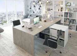 Scrivania 136/203cm ufficio multiposizione bianco opaco cemento Corner