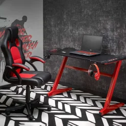 Scrivania gaming moderna 122x74cm nero rosso Geranio
