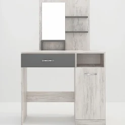 Scrivania moderna con specchio 90x38cm bianco frassinato grigio Cesare
