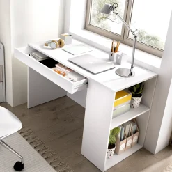 Scrivania salvaspazio moderna 115x50cm bianco opaco Carter