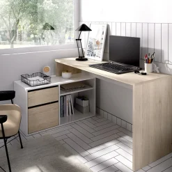 Scrivania ufficio salvaspazio 230x51cm rovere bianco lucido Teddy