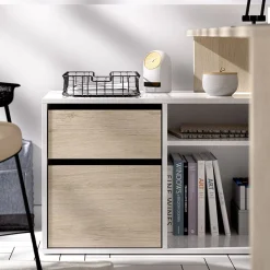 Scrivania ufficio salvaspazio 230x51cm rovere bianco lucido Teddy