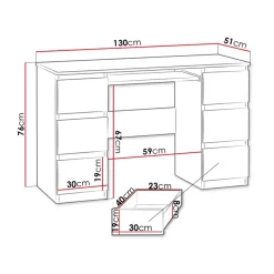 Scrivania ufficio 130x76cm 6 cassetti bianco Salford
