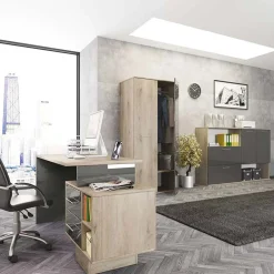 Scrivania ufficio 148x60cm con cassettiera rovere antracite lucido Time Y